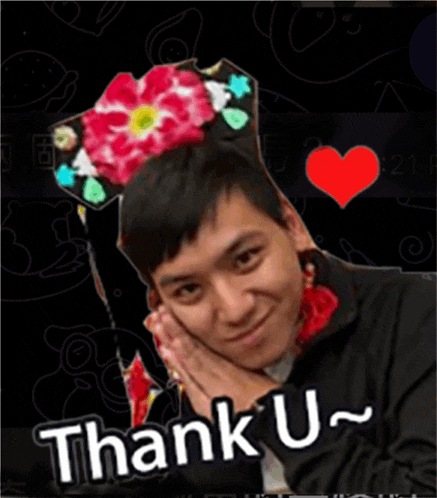 a man with a flower on his head and the words thank u on the bottom