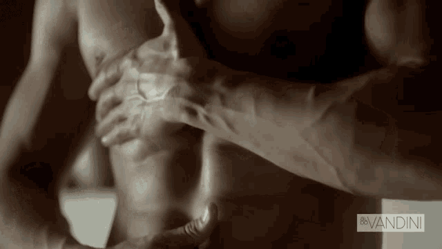 a close up of a man 's chest with the word vandini on the bottom right corner