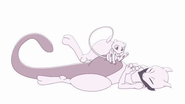 a drawing of a cat laying down with a smaller cat on top of it