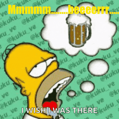 homer simpson is thinking about a mug of beer
