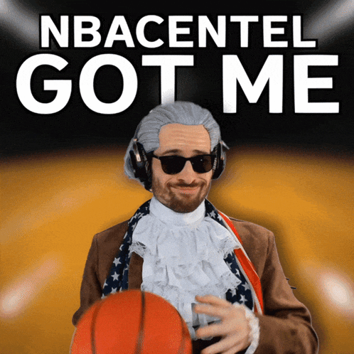 a man wearing a wig and sunglasses is holding a basketball and says nbacentel got me