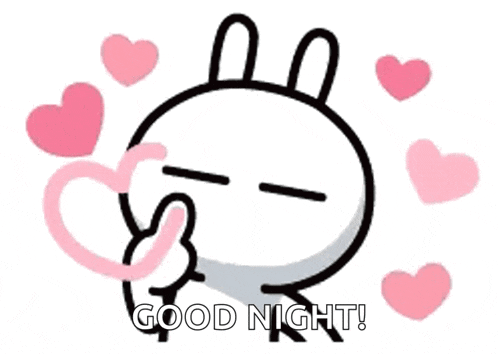a rabbit with hearts around it and the words `` good night '' .