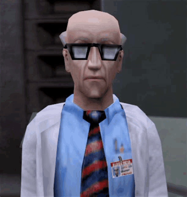 a bald man wearing glasses and a name tag that says private on it