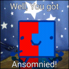 a picture of a red and blue cube with the words well you got ansomnied