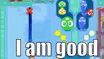 a screenshot of a video game with the words `` i am good '' written on it .