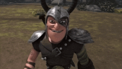 a cartoon character wearing a helmet with horns and a sword