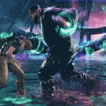 a man in a hat is standing next to another man in the water
