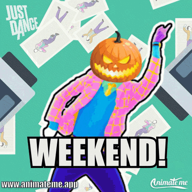 a poster for just dance with a pumpkin head