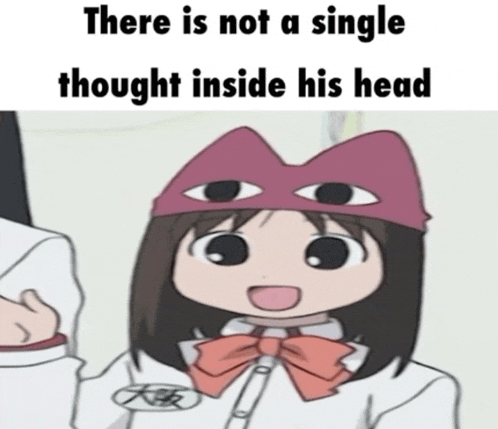 a cartoon girl wearing a cat hat with big eyes and the words there is not a single thought inside his head