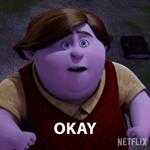 a cartoon character with the word okay written on his chest