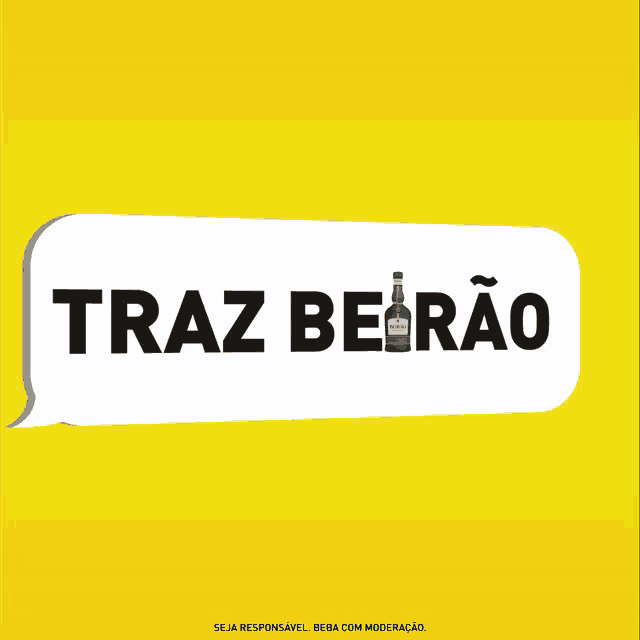 a yellow background with a white speech bubble that says traz beirao