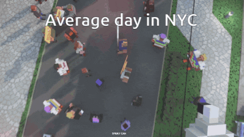 an aerial view of a city with the words average day in nyc above it