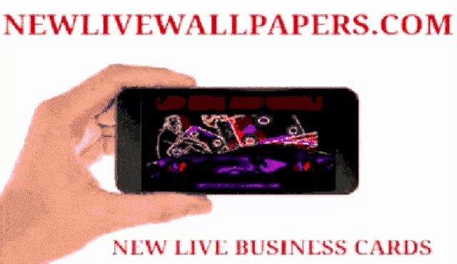 a hand is holding a cell phone in front of a sign that says new live wallpapers.com