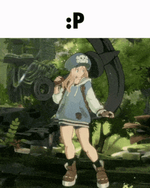 a girl with a skull and crossbones on her hat is holding a sword