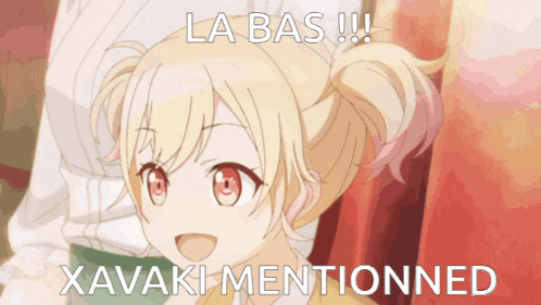 a picture of a girl with the words " la bas " on it