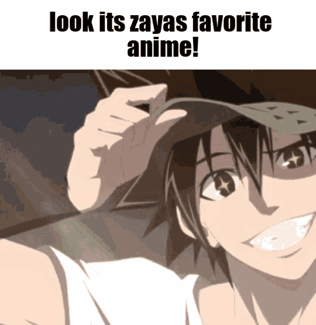 a picture of a boy with the words look its zayas favorite anime