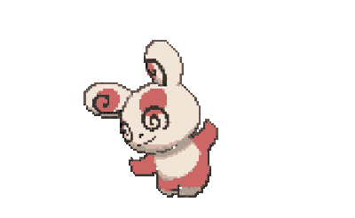a pixel art of a red and white bunny rabbit with swirls on its ears .