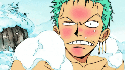 a cartoon of a man with green hair and a red cheek