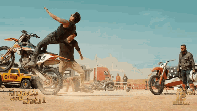 a poster for a movie shows a man on a dirt bike