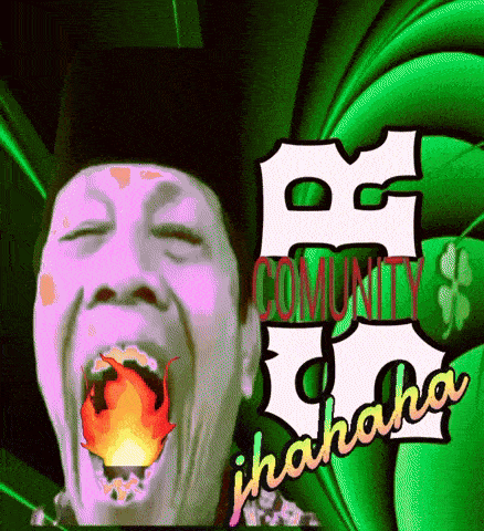 a picture of a man with his mouth open and the words community 5 ihaha on the bottom