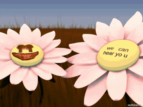 two pink daisies with a yellow center that says we can hear you