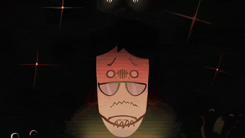 a cartoon drawing of a man with glasses and a mouth that says aaa