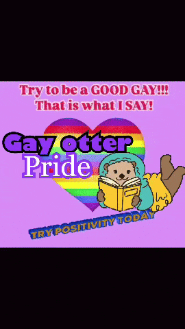 a cartoon of an otter reading a book with the words " gay otter pride " on the bottom