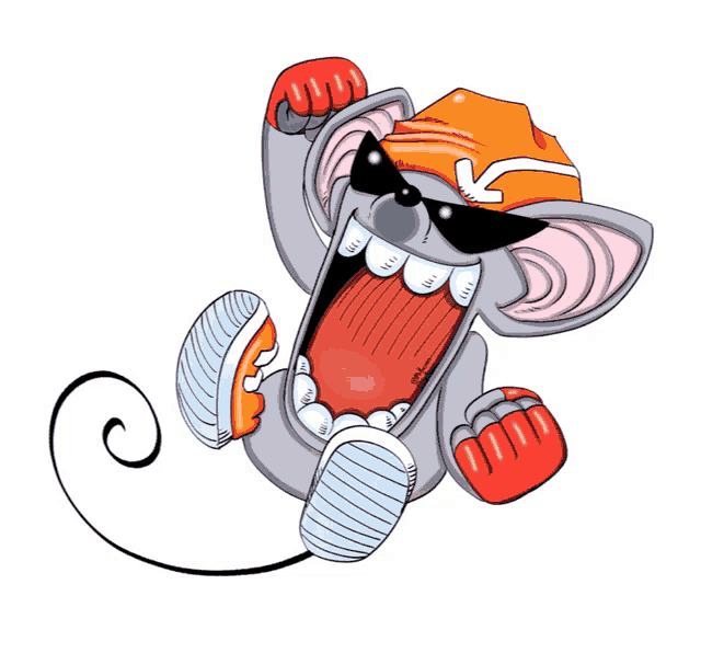 a cartoon mouse wearing sunglasses and an orange hat