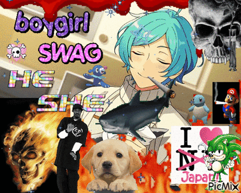 a collage of images with the words boygirl swag he she on top
