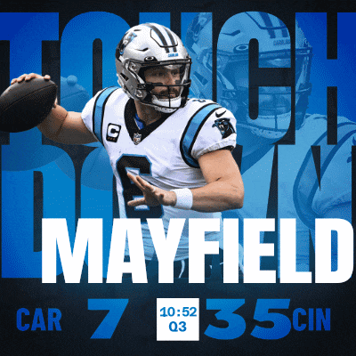 a poster for carolina panthers quarterback cam mayfield