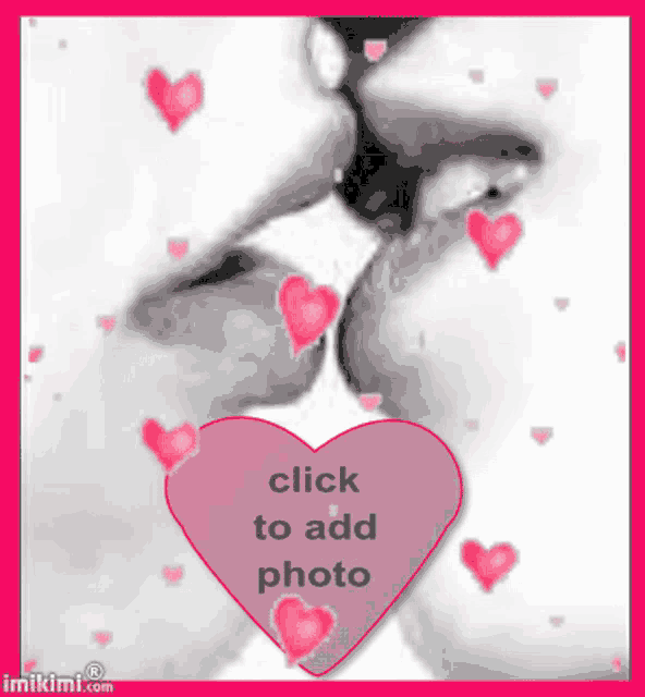 a picture of a couple kissing with a heart that says click to add photo on it
