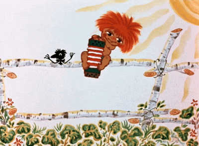 a cartoon drawing of a person playing an accordion and a bird