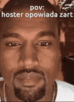 a close up of a man 's face with a beard and the words pov hoster opowiada zar