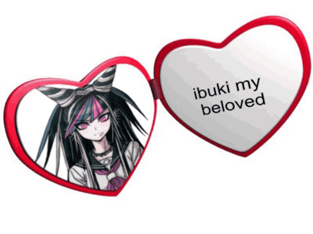 a heart shaped mirror that says ibuki my beloved on it