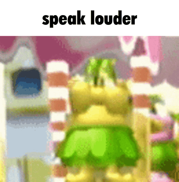 a blurred image of a cartoon character with the words speak louder below it