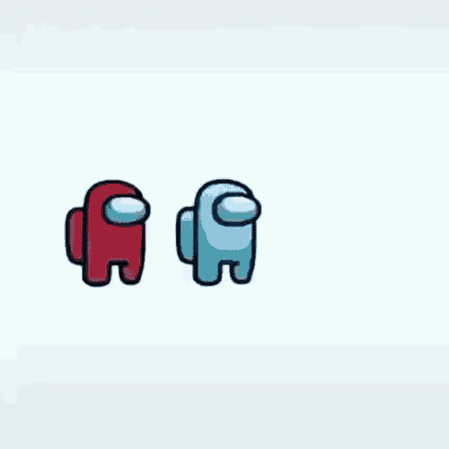 a red among us character and a blue among us character are standing next to each other .
