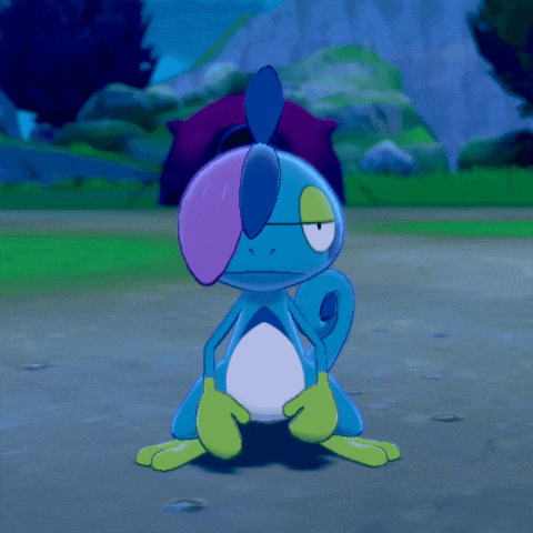 a cartoon lizard with a purple and blue haircut
