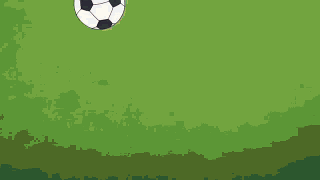 a cartoon character is kicking a soccer ball on a field .