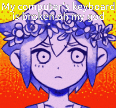 a picture of a girl with a flower crown on her head and the words " my computer 's keyboard is broken oh my god "