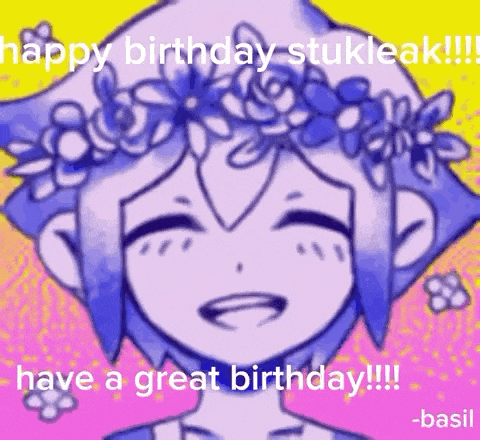 a cartoon character with a flower crown on his head is smiling and wishing someone a great birthday .