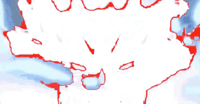 a drawing of a ghost with red wings and a lightning bolt in the background