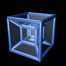 a blue cube on a black background that looks like it is floating