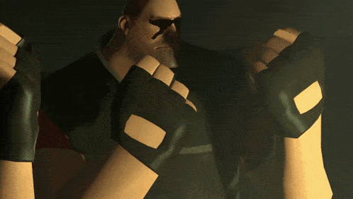 a man wearing sunglasses and gloves is holding a knife