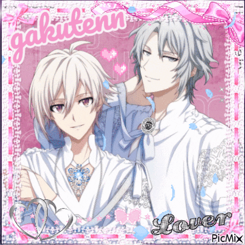 a picture of two anime characters with gakutenn written on the bottom