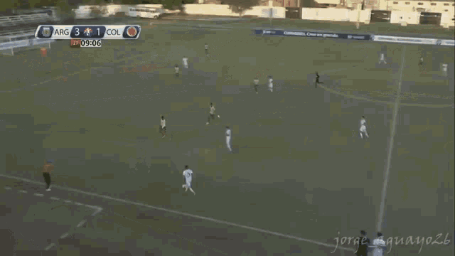 a soccer game is being played and the score is 3 1