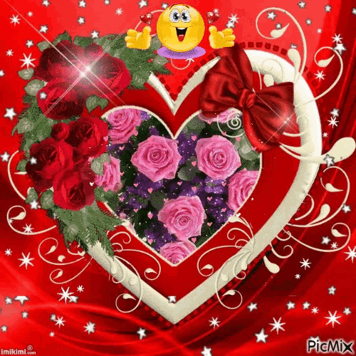 a picture of a heart with roses and a smiley face