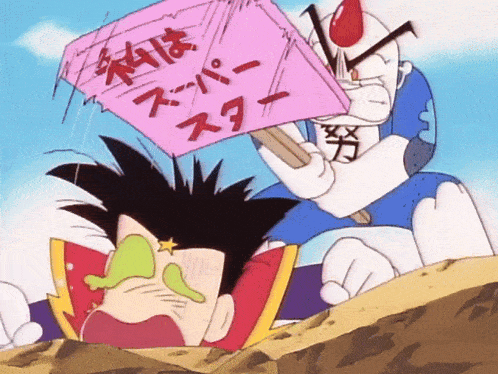 a cartoon character is holding a pink sign that says " super star "