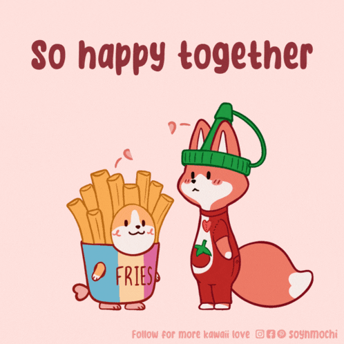 an illustration of a fox and a bucket of french fries