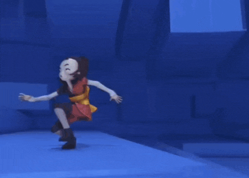 a cartoon character is jumping in the air with a lightning bolt coming out of her mouth .