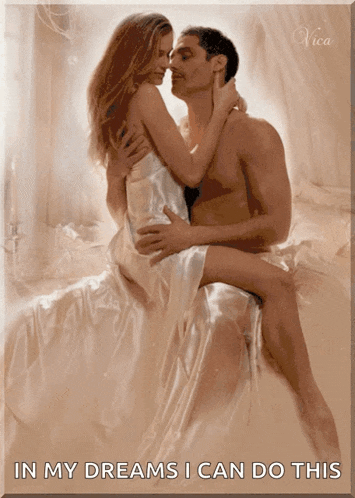 a picture of a man and woman kissing with the words in my dreams i can do this below them